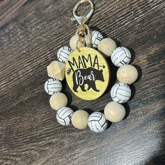 NWT Volleyball 🏐 MAMA BEAR Keychain Wristlet large wooden beads with volleyballs - Picture 4 of 4